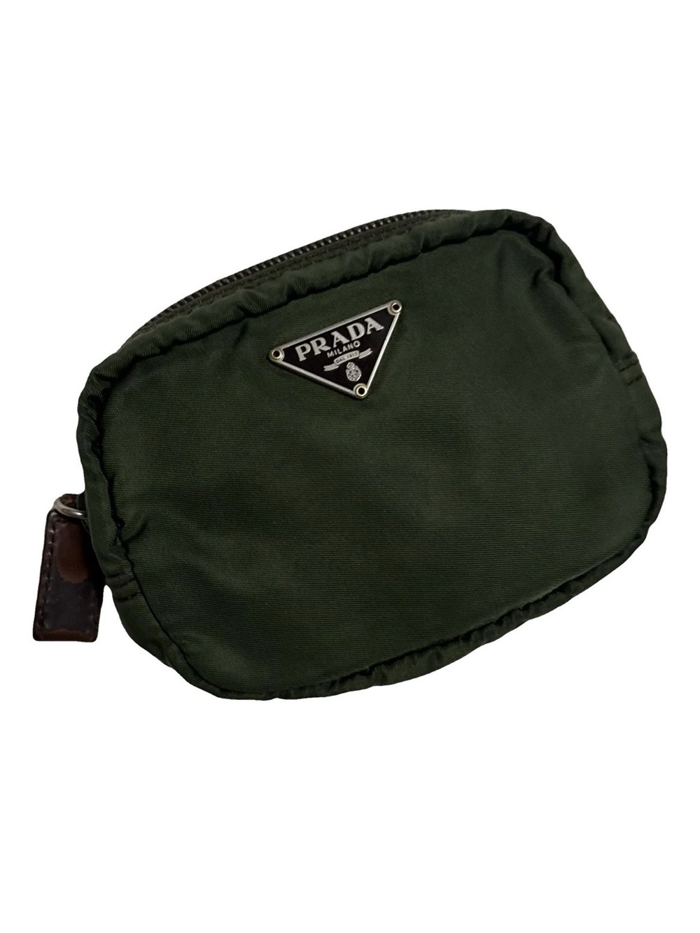 Prada AUTHENTIC Vintage Nylon Army Green Logo Triangle Mini Pouch Makeup Bag
